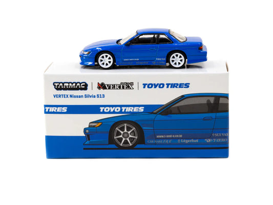 Tarmac Works Global 64 - VERTEX Nissan Silvia S13 Toyo Tires Blue scale 1:64
